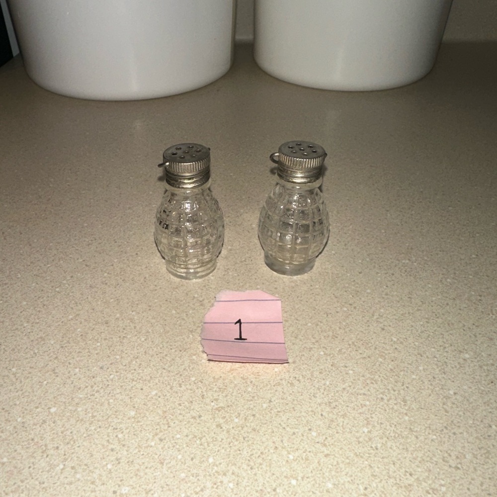 Very Small Glass Salt and Pepper Shakers with Silver Tops
